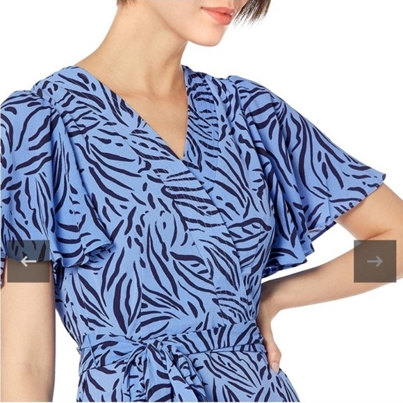 Eliza J Print Faux Wrap Tiered Flutter Sleeve V Neck Dress - Picture 3 of 14